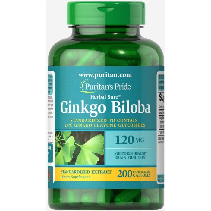 Антиоксиданти Puritans Pride Ginkgo Biloba Standardized Extract 120 mg 200 Capsules