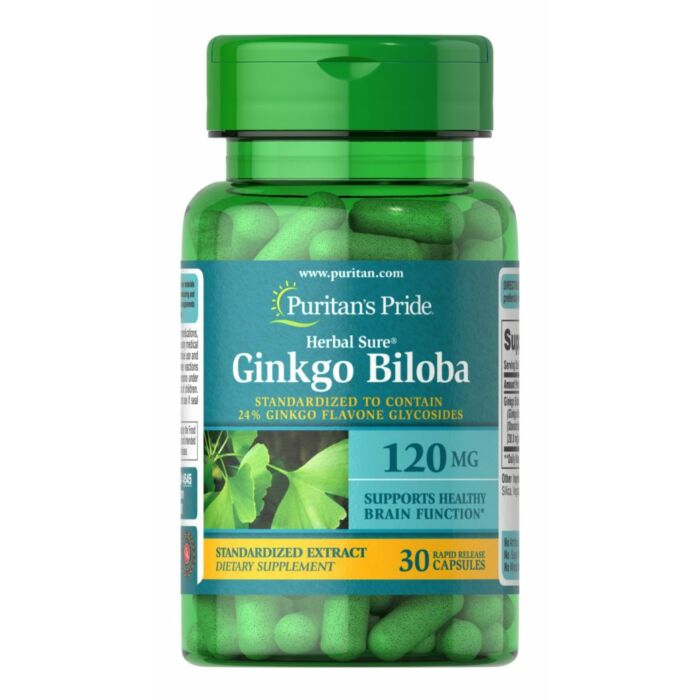 Гінко білоба Puritans Pride Гінкго Білоба, стандартизований екстракт (Ginkgo Biloba) - 120 мг, 30 капсул