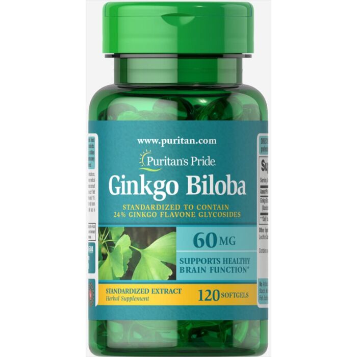 Антиоксиданти Puritans Pride Ginkgo Biloba Standardized Extract 60 mg 120 Softgels