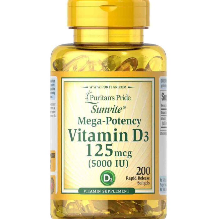 Puritans Pride Vitamin D-3; 125mcg (5000 IU); Sunvite Mega Potency 200 Caplets