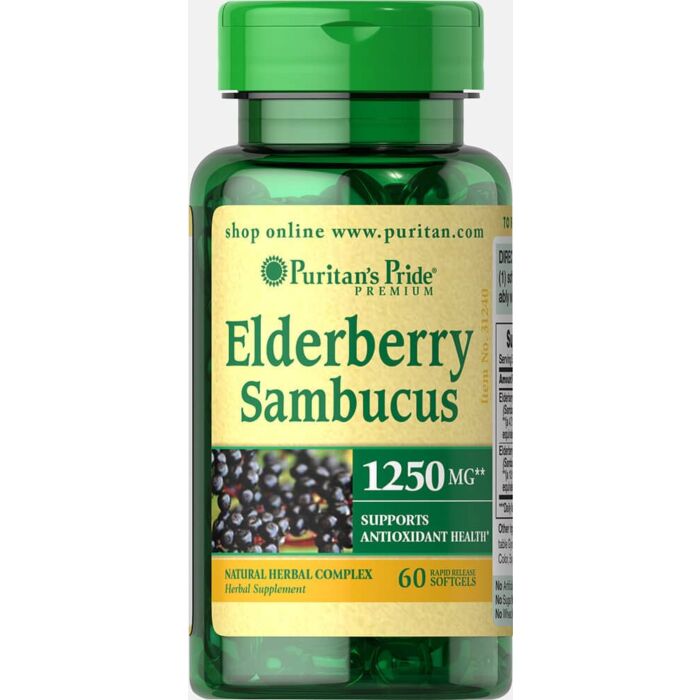 Антиоксиданты Puritans Pride Elderberry Sambucus 1250 mg 60 Softgels