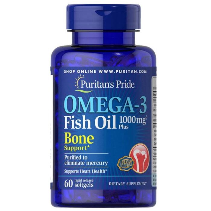 Омега жири Puritans Pride Omega-3 Fish Oil 1000 mg Plus Bone Support 60 Softgels