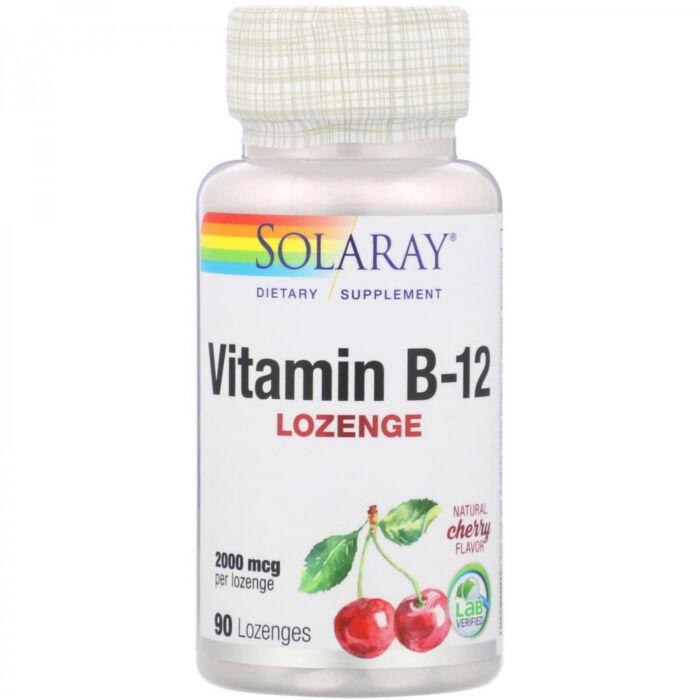 Вітамин B Solaray Витамин B12, 2,000 мкг, 90 леденцов