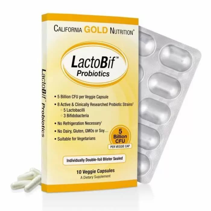 Пробіотики California Gold Nutrition LactoBif Probiotics, 5 млд КОЕ, 10 вегетаріанських капсул