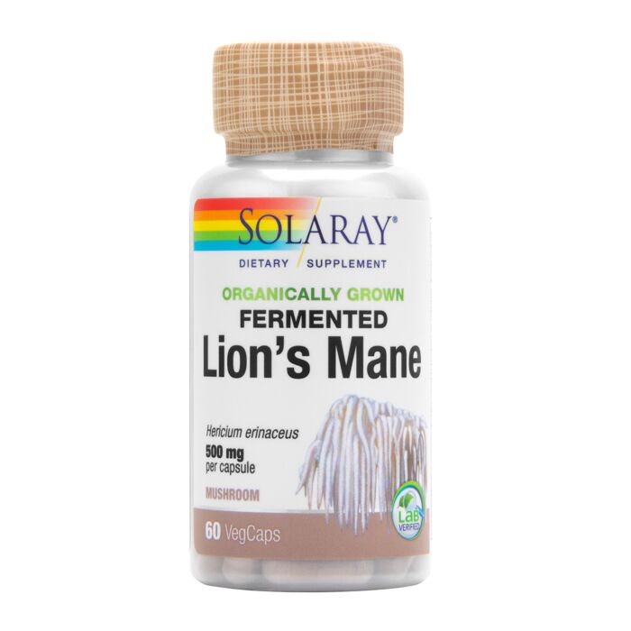 Ноотропный комплекс Solaray Organically Grown Fermented Lion's Mane Mushroom, 500 мг, 60 вегетарианских капсул