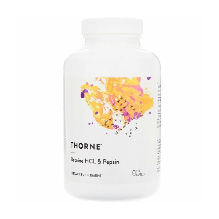 Добавка для здоровья желудка Thorne Research Betaine HCL & Pepsin, 225 капсул