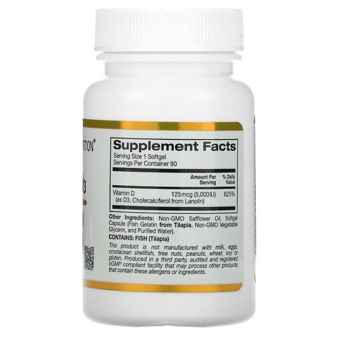 Витамин D California Gold Nutrition Vitamin D3, 50 mcg (2,000 IU), 90 Softgels (exp 05/2024)
