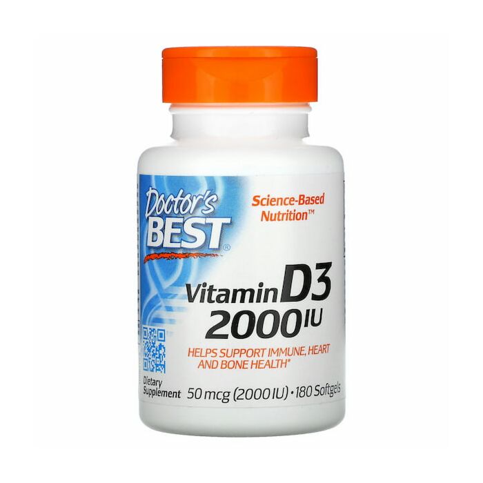 Вітамин D Doctor's Best Vitamin D3, Doctor's Best, 2000 IU, 180 мягких гелевых капсул (exp 02.23)