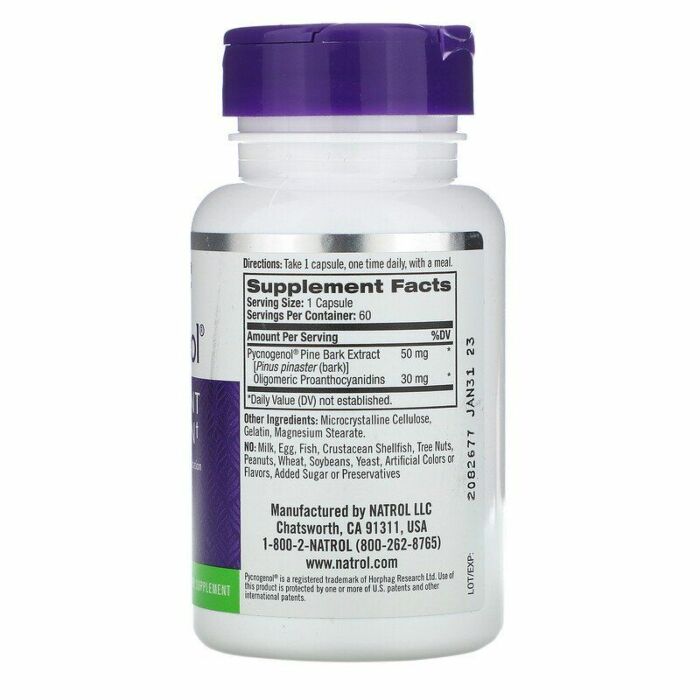Антиоксиданти Natrol Pycnogenol, 50 мг, 60 капсул