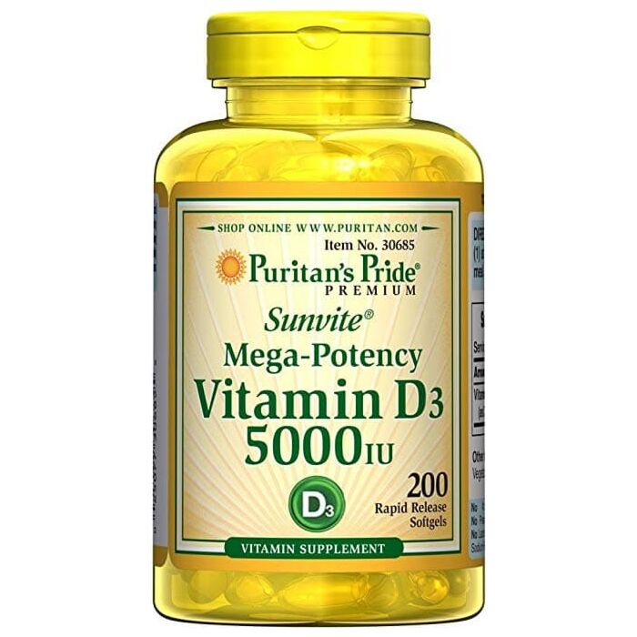 Puritans Pride Vitamin D-3; 50mcg (2000 IU); Sunvite Mega Potency 200 Caplets