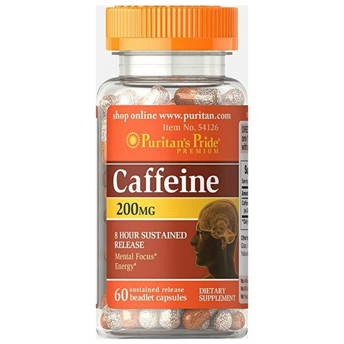Кофеин Puritans Pride Caffeine 200 mg 8-Hour Sustained Release 60 Capsules
