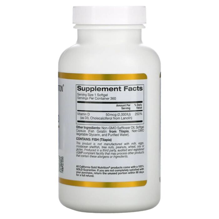 Витамин D California Gold Nutrition Vitamin D3, 50 mcg (2,000 IU), 360 Softgels (EXP 04/24)