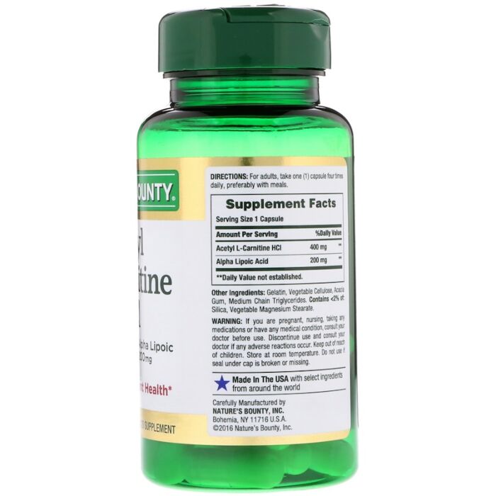 Л-Карнитин Nature's Bounty Acetyl L-Carnitine HCI, 400 mg, with alpha lipoic acid 30 Capsules