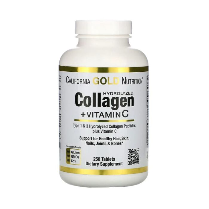 Коллаген California Gold Nutrition Hydrolyzed Collagen Peptides + Vitamin C, Type 1 & 3 - 250 tabl