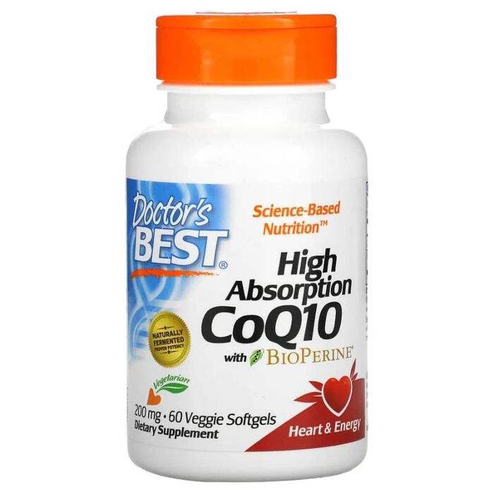Антиоксиданты Doctor's Best Коэнзим Q10 Высокой Абсорбации 200мг, BioPerine, 60 гелевых капсул