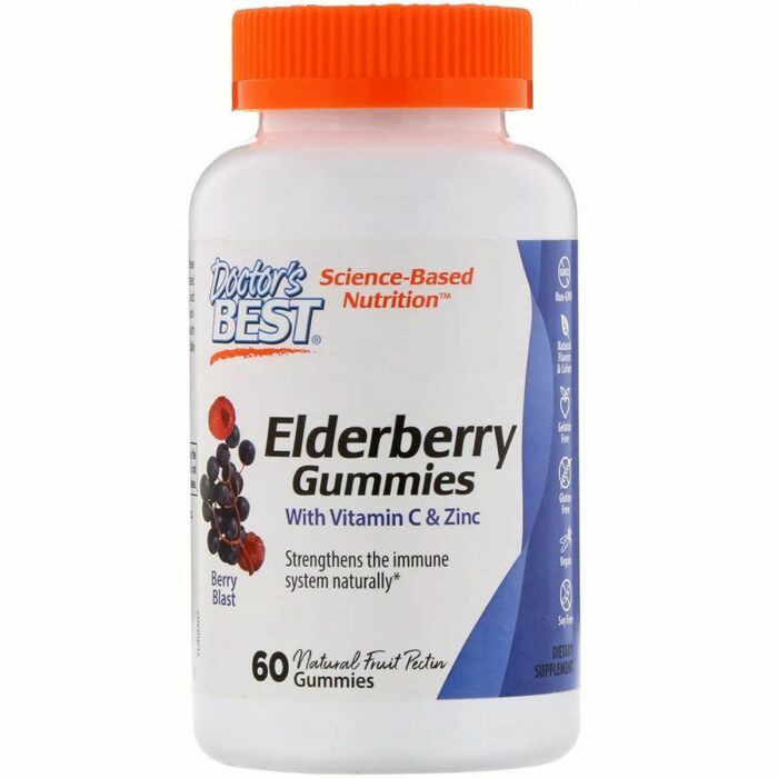 Для підвищення імунітету Doctor's Best Elderberry Vitamin C & Zinc, 60 конфет