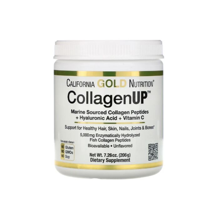 Колаген California Gold Nutrition CollagenUP 5000 206 грам, морський гідролізований колаген, гіалуронова кислота і вітамін C, з нейтральним смаком