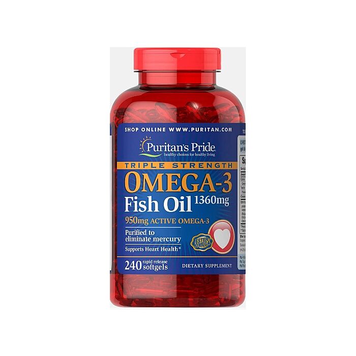 Puritans Pride Triple Strength Omega-3 Fish Oil 1360 mg (950 mg Active Omega-3) 240 softgels