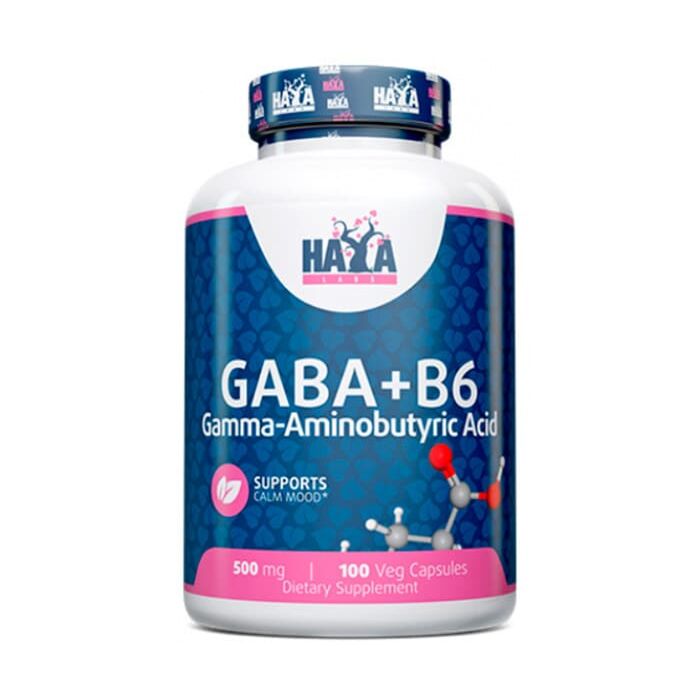 ГАМК, габа Haya Labs Gaba + B6 500 mg 100 veg capsules