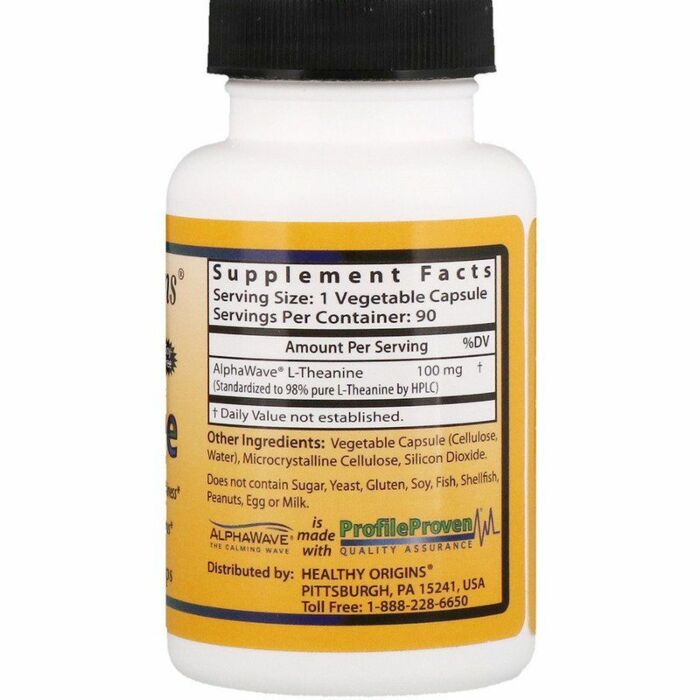 Для поддержки нервной системы Healthy origins L-Theanine, 100 мг, 90 капсул