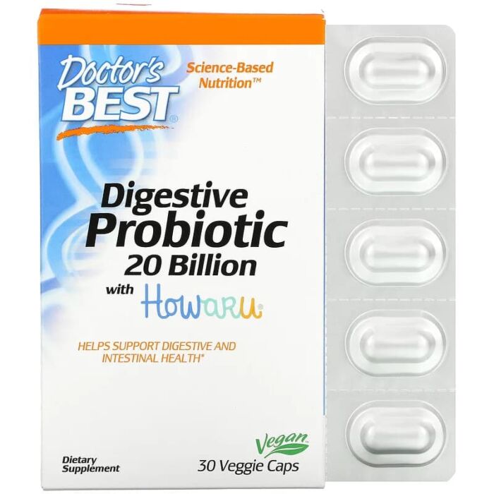 Добавка для здоровья желудка Doctor's Best Digestive Probiotic, 20 МЛРД КОЕ, 30 вегетарианских капсул