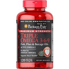 Maximum Strength Triple Omega 3-6-9 Fish, Flax & Borage Oils 120 кап