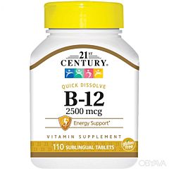 Картинка Витамин В12, Vitamin B-12, 21st Century, 2500 мкг, 110 таб.